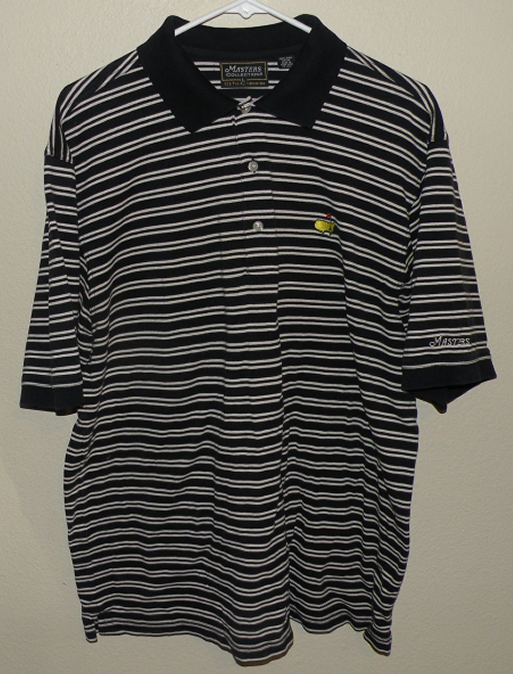 Masters Collection Men’s Large SS Polo Black/White Striped Pima Cotton Augusta